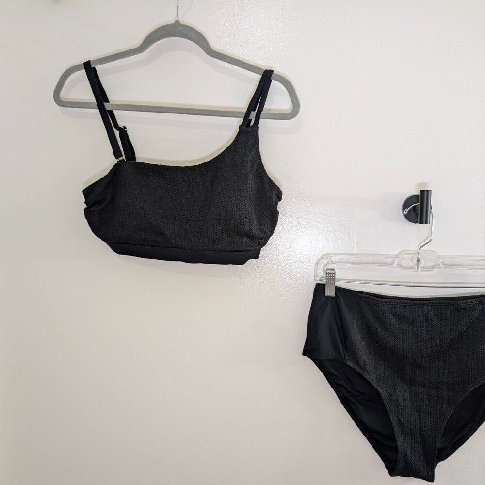 Cupshe NWT Black One-Shoulder Bikini Top & High-Waisted Bottoms Set Size L - Picture 11 of 11